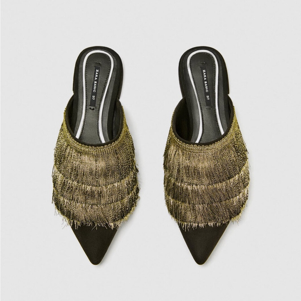 Zara Gold Fringe Mules